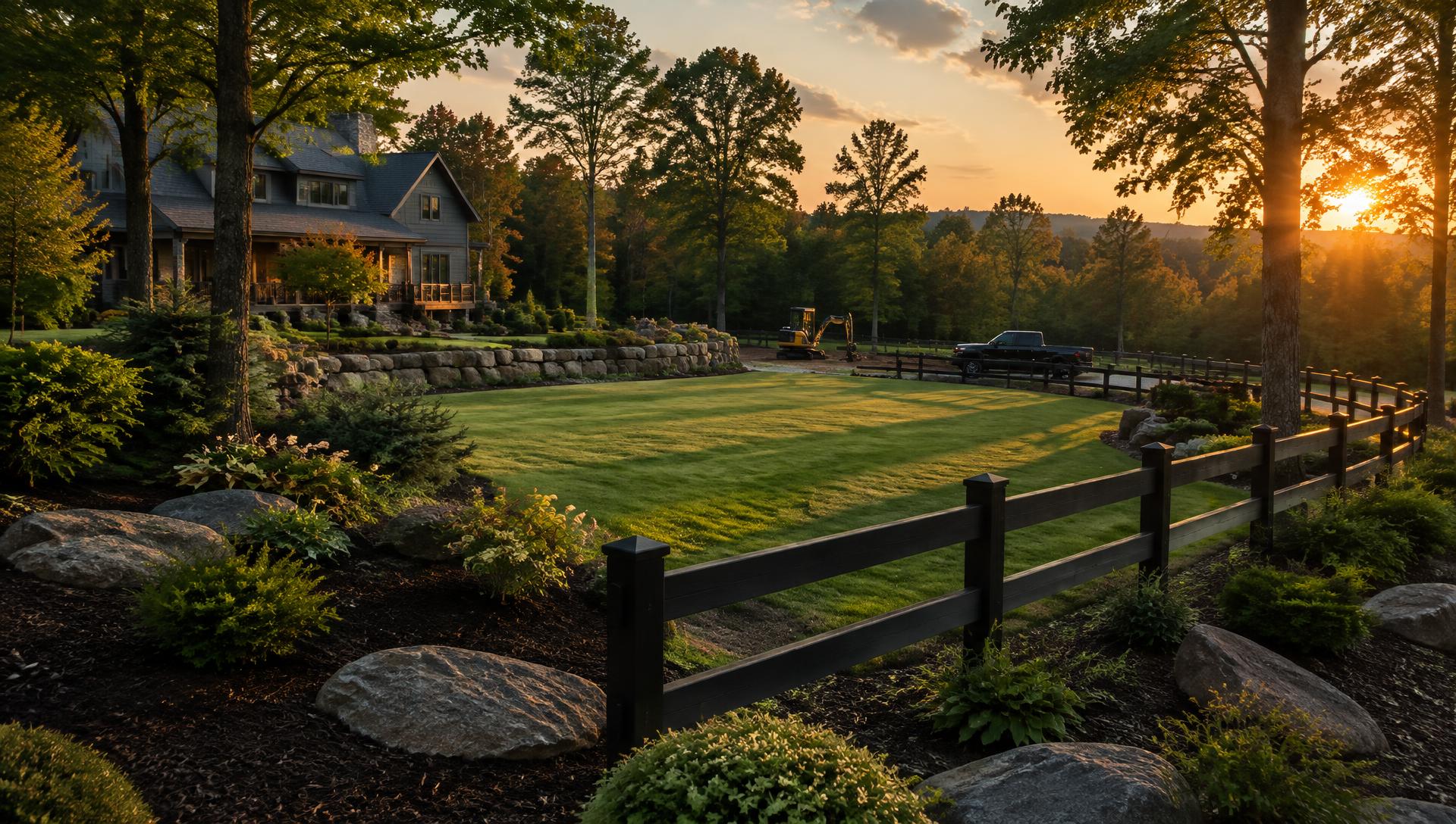 Finished residential property with landscaping, fencing, and outdoor improvements